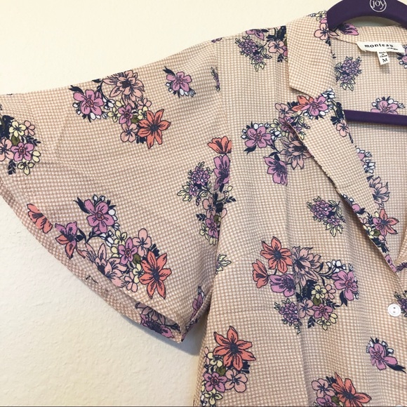 Monteau Floral Tie Front Camp Shirt - Picture 3 of 5